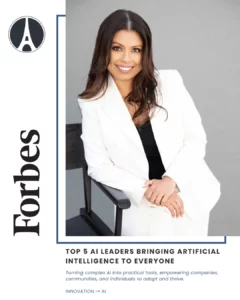 Hema Dey with her Forbes announcement, Top 5 AI Leaders bringing AI to everyone.