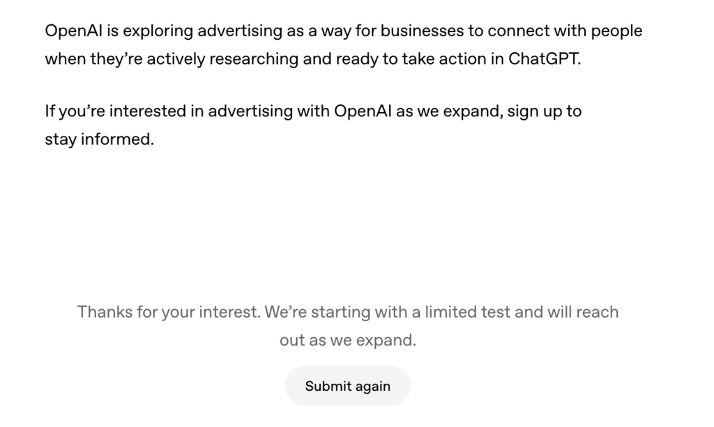 Submission for Iffel International to test ChatGPT ads.